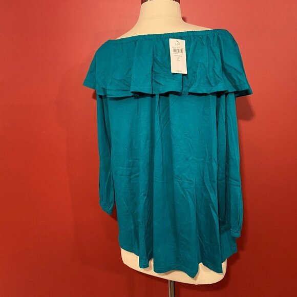 J.Jill Women's Mediterranean Ruffle Neck Shirt - Size LP - NWT - Picture 3 of 4